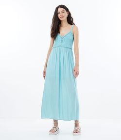 Vestido Longo em Viscose com Crochê no Busto