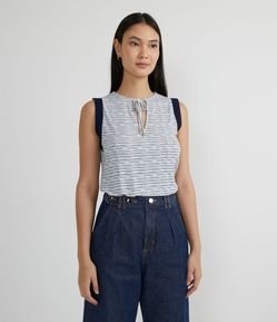 Blusa Regata em Viscolycra com Estampa Listrada