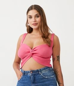 Blusa Regata Cropped Retilínea com Decote Torcido