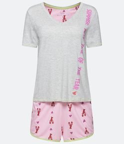 Pijama Curto em Viscolycra com Estampa de Mini Lagostas