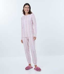 Pijama Longo Listrado com Amarração na Blusa e Calça Jogger