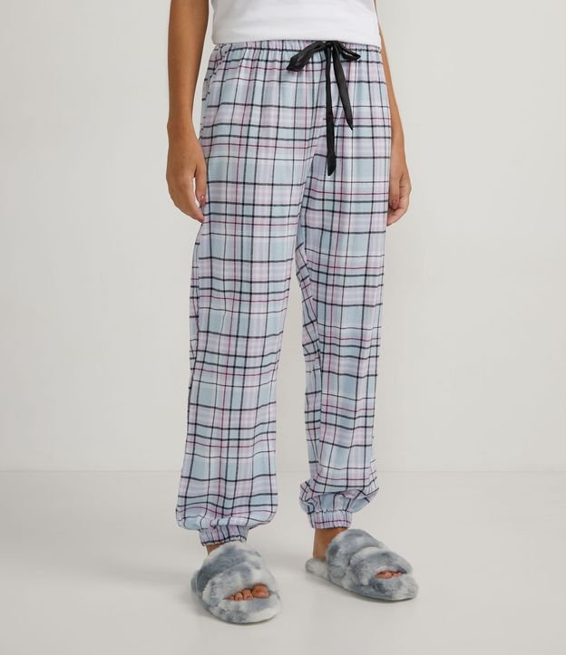 Pantalón de Pijama en Franela Cuadrillé con Elástico en la Barra Azul 1