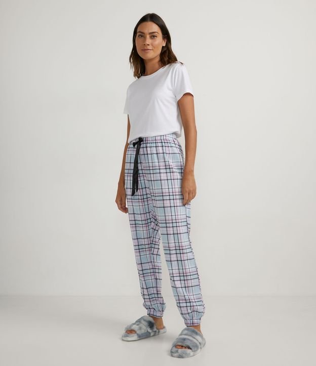 Pantalón de Pijama en Franela Cuadrillé con Elástico en la Barra Azul 4