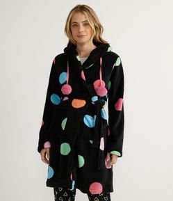 Roupão em Fleece com Estampa Poá Colorido e Capuz