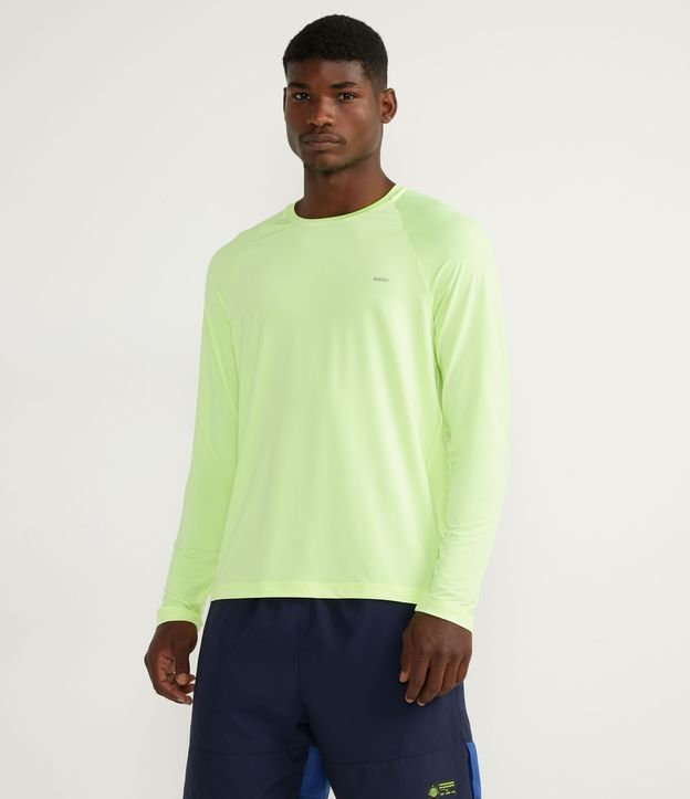 Camiseta Esportiva Manga Longa com Estampa Minimalista Verde 1
