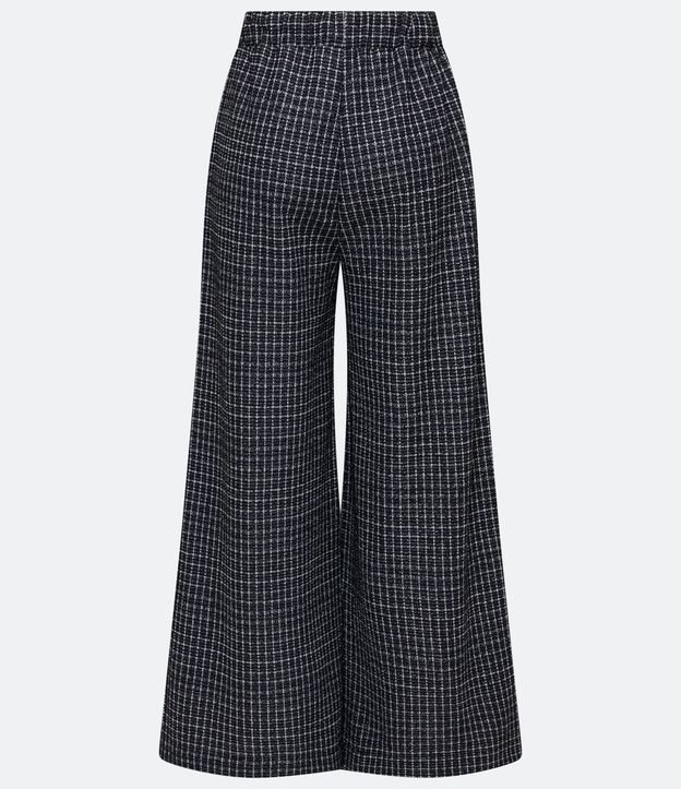 Pantalón Pantalona en Tweed con Padronaje Cuadrillé Negro 6