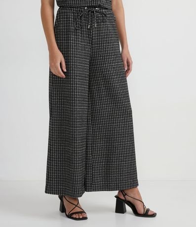 Calça Pantalona em Tweed com Padronagem Xadrez Menor preço em Calça Pantalona em Tweed com Padronagem Xadrez