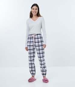 Pantalón de Pijama en Franela Cuadrillé con Elástico en la Barra