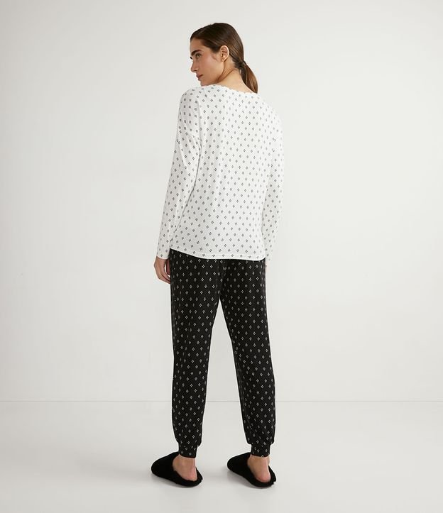 Pijama Largo con Estampado de Puntos y Retorcido Frontal Blanco 2