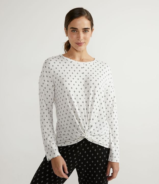 Pijama Largo con Estampado de Puntos y Retorcido Frontal Blanco 3