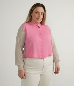Camisa Cropped em Crepe com Recorte Color Block Curve & Plus Size