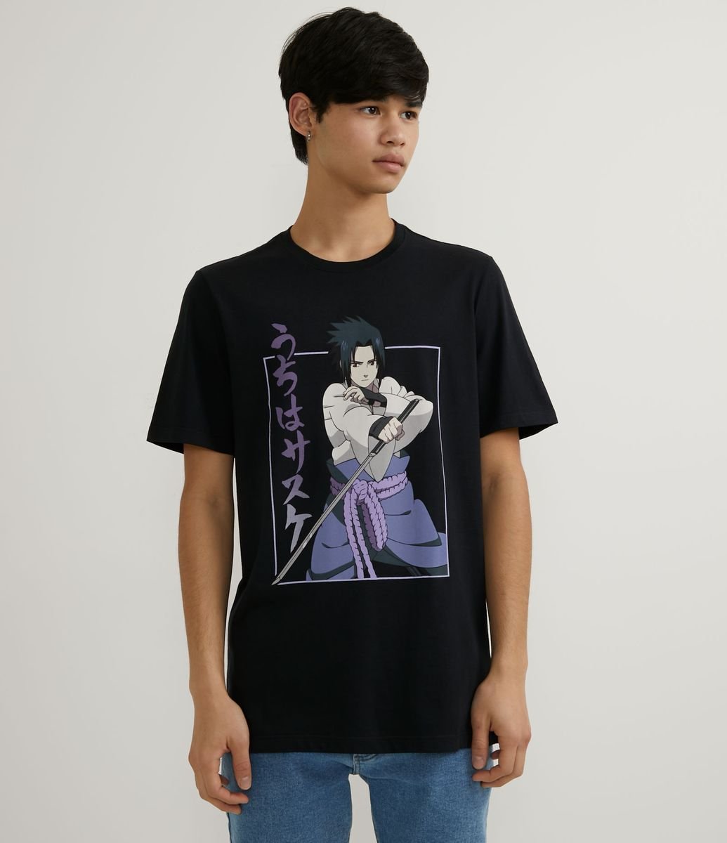 Camiseta masculina Sasuke preta, Naruto