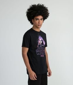 Camiseta Manga Curta em Algodão com Estampa Darth Vader e Luke Skywalker