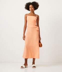 Vestido Midi em Viscolinho com Abertura na Cintura