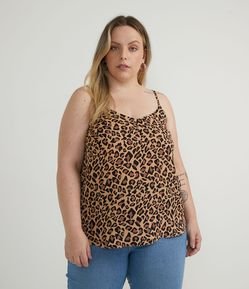 Blusa Musculosa en Crepé con Estampa Animal Print Jaguar Curve & Plus Size