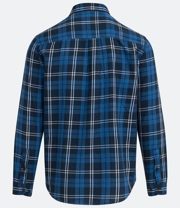 Camisa Comfort Manga Larga con Estampado de Cuadros Azul 7