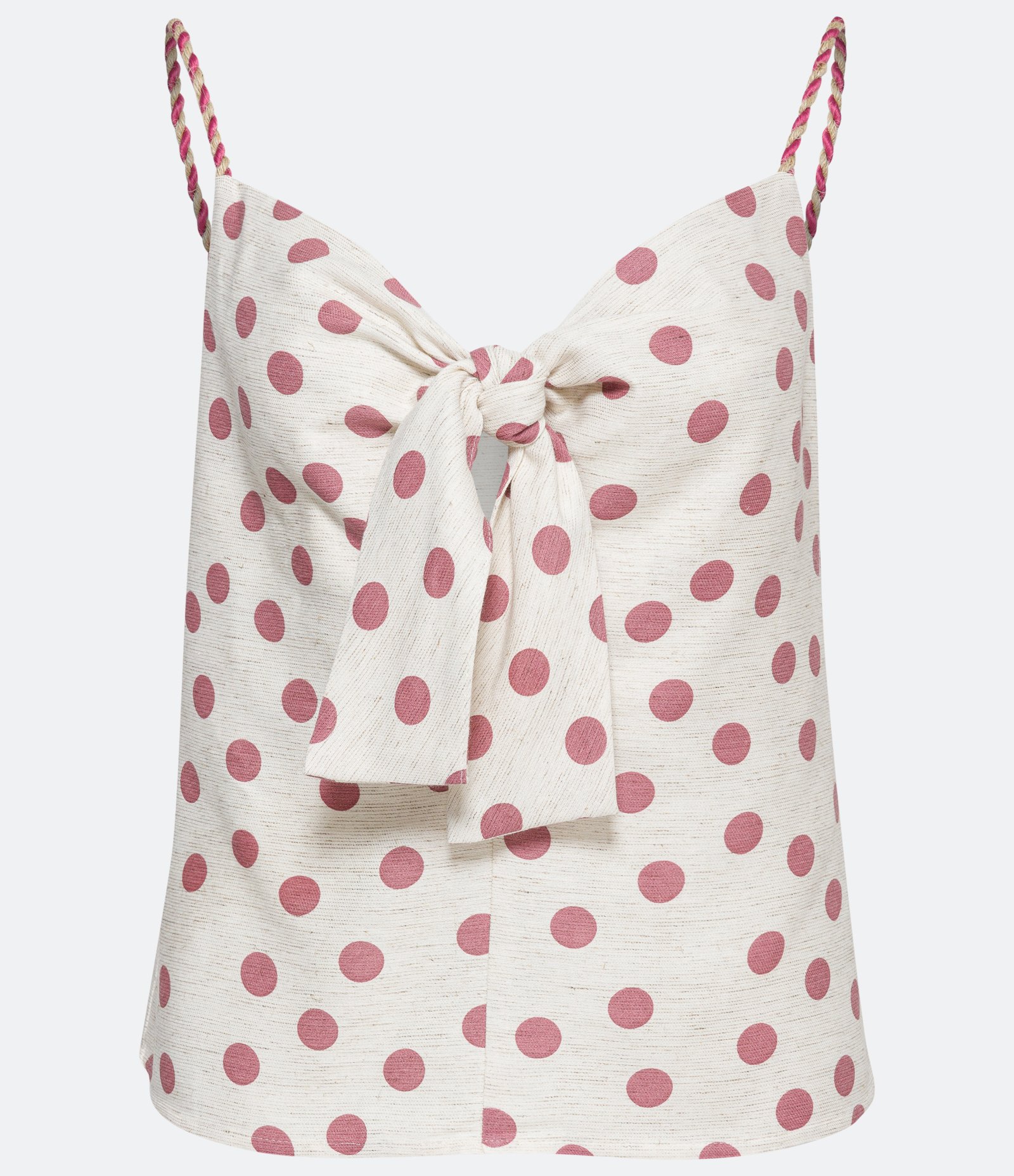 Blusa Regata em Viscolinho com Estampa Poá e Alça de Corda Rosa 5