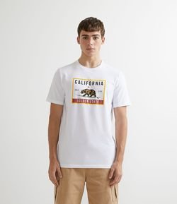 Camiseta Manga Curta em Algodão Estampa Urso California
