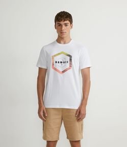 Camiseta Manga Corta en Algodón con Estampado de Hexágono Gradiente