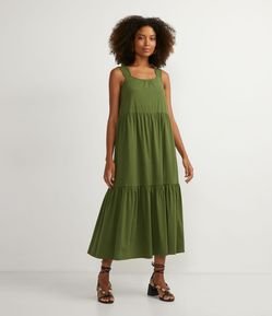 Vestido Longo em Algodão com Alças Largas e Babado na Barra