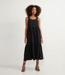 Vestido Longo em Algodão com Alças Largas e Babado na Barra