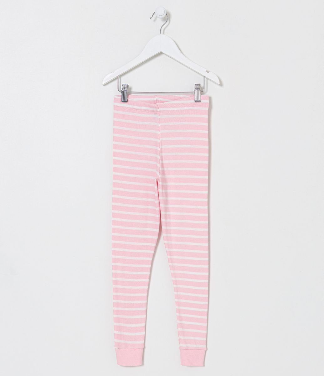 Pantalón de Pijama Infantil en Ribana Rayada - Talle 1 a 14 años Rosado