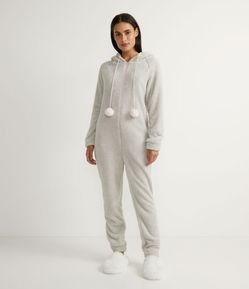 Pijama Macacão em Fleece com Capuz de Gatinho