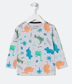 Camiseta Infantil com Estampas de Dinossauros Coloridos - Tam 1 a 5 anos