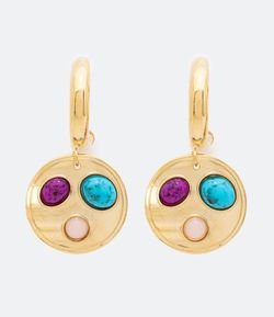 Brinco Argola em Metal com Pendente em Resina