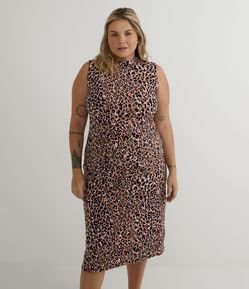 Vestido Midi em Viscose Canelado com Estampa Animal Print Onça Curve & Plus Size