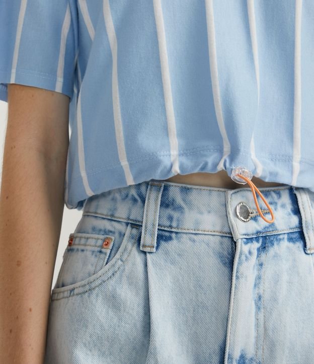 Blusa Cropped en Algodón con Rayas y Lettering New York Azul 4