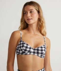 Biquíni Top Meia Taça em Poliamida com Estampa Xadrez Vish