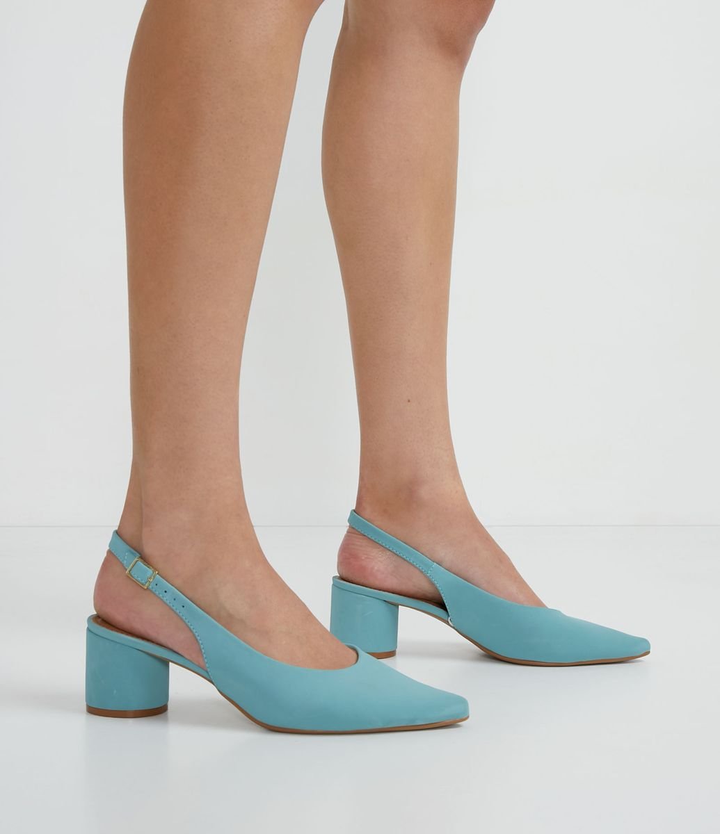 Sapato Scarpin Slingback com Salto Bloco Azul