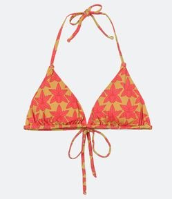 Biquíni Top Cortininha em Poliamida com Estampa de Folhagem
