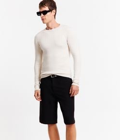 Suéter Slim em Tricô com Textura e Listras