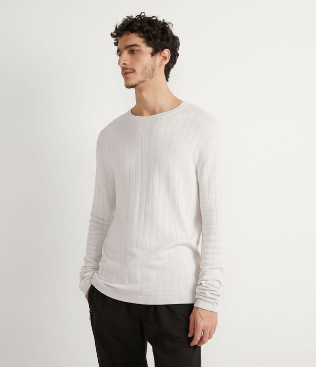 Blusão Suéter em Viscose com Textura em Listras Verticais