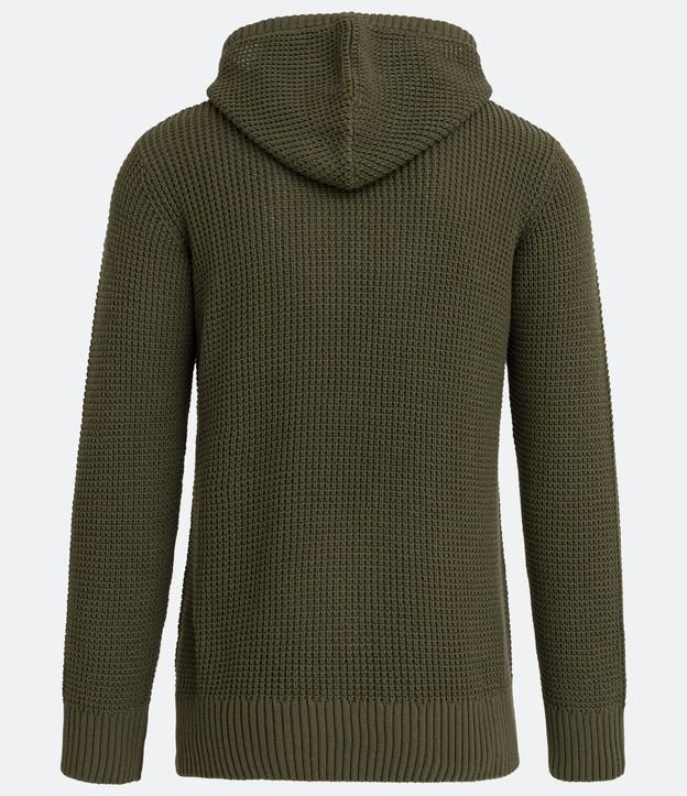 Suéter em Tricô Texturizado com Capuz e Boslsos Verde
