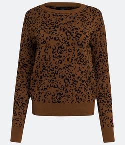 Blusa em Tricô com Manga Longa e Estampa Animal Print Onça