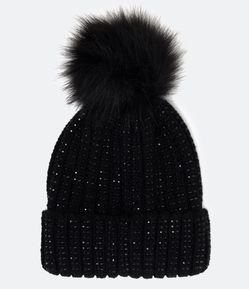 Gorro em Acrílico com Pompom e Brilhos