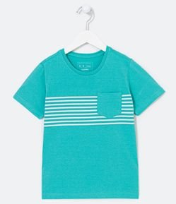 Camiseta Infantil em Algodão com Estampa em Listras e Bolsinho - Tam 5 a 16 anos