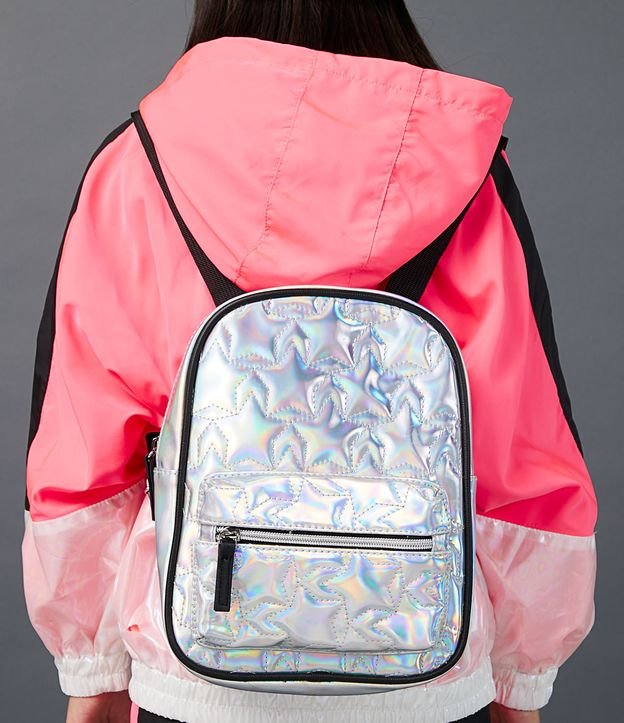 Bolso Infantil Mini Bag Holográfica con Matelassê de Estrellas Plata 5