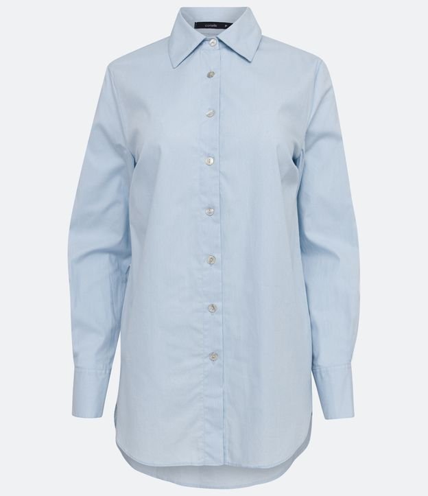 Camisa Alargada en Tricolina con Barra Mullet Azul 6