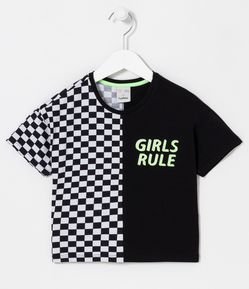 Blusa Infantil com Estampa Xadrez Grid e Girls Rule - Tam 5 a 14 anos