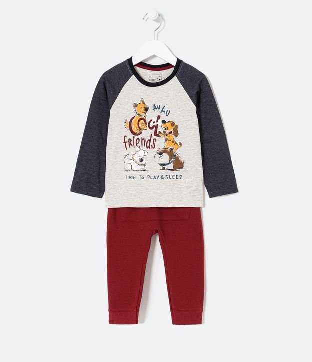 Conjunto Infantil Camiseta com Estampa de Cachorros e Calça em Moletom - Tam 1 a 5 anos