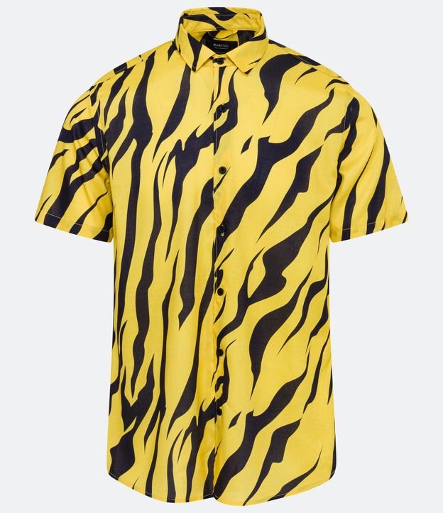 Camisa Manga Corta en Viscosa con Estampado Animal Print Tigre Amarillo 5