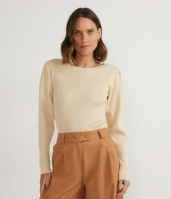 Blusa Texturizada em Tricô com Manga Bufante