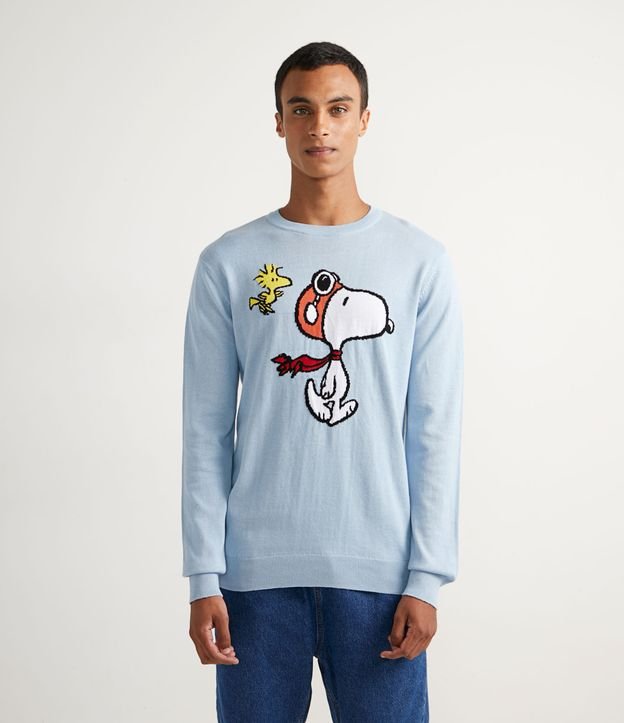 Blusão Suéter em Tricô com Estampa Snoopy Aviador e Woodstock