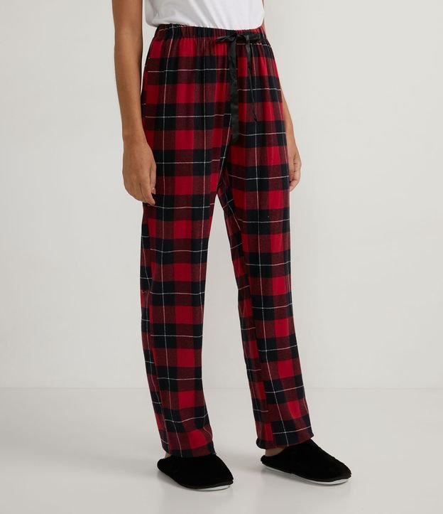Pantalón de Pijama en Franela Cuadrillé con Cintura Elástica Rojo 1