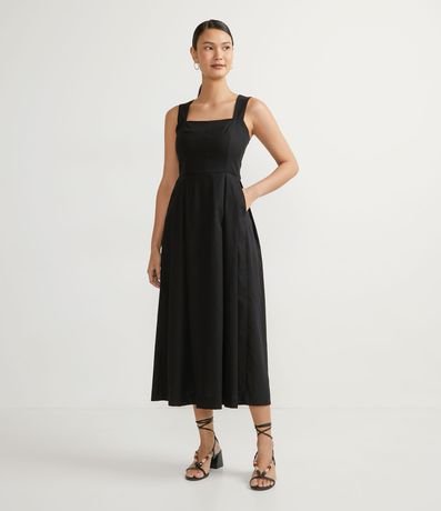 Vestido Midi em Viscolinho com Vazado e Lastex nas Costas Menor preço em Vestido Midi em Viscolinho com Vazado e Lastex nas Costas