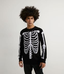 Blusão Suéter em Tricô com Padronagem Skull